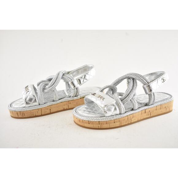 Chanel 20S Silver Cord Rope CC Logo Quilted Ankle Strap Teva Dad Sandal Flat 36 - Picture 13 of 16